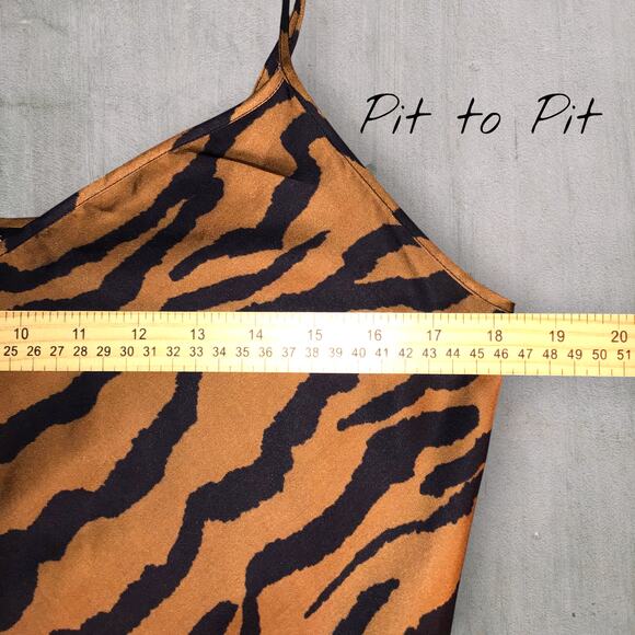 AllSaints Hera Zephyr Brown Tiger Print Long Slip Dress Size M Animal Print Chic - Picture 5 of 9